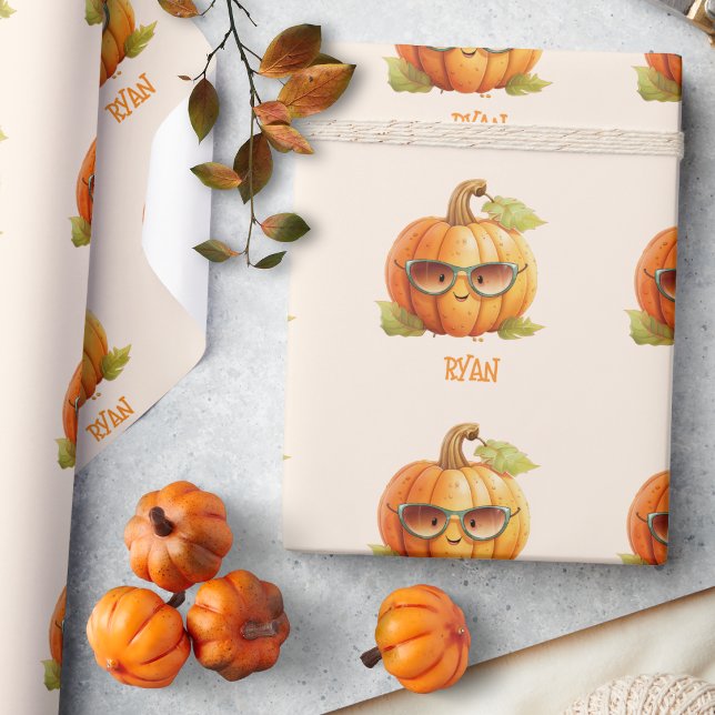 Personalized Name Cute Pumpkin Fall Halloween Wrapping Paper (Creator Uploaded)
