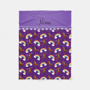 Personalized name cute purple horse rainbows stars fleece blanket