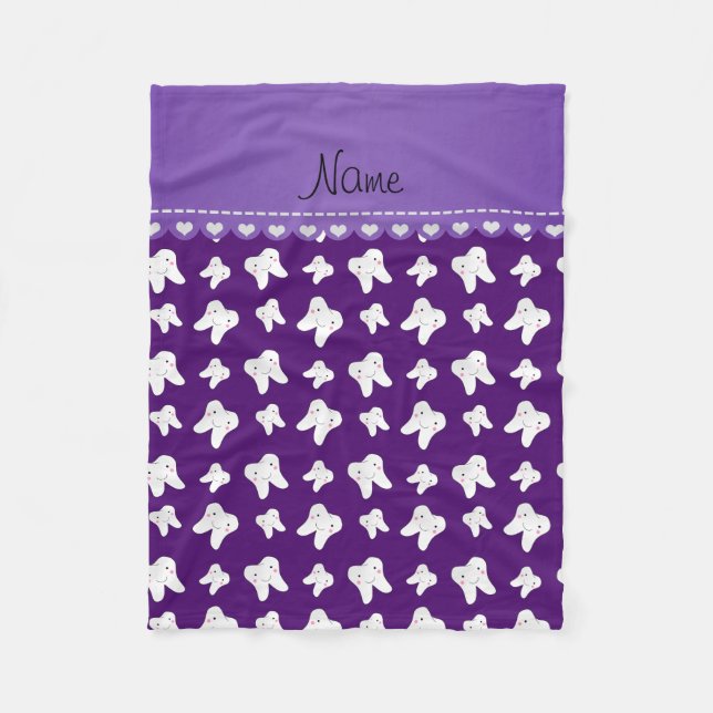 Personalized name cute purple tooth pattern fleece blanket (Front)