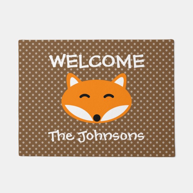 Personalized name cute red fox polka dots door mat (Front)