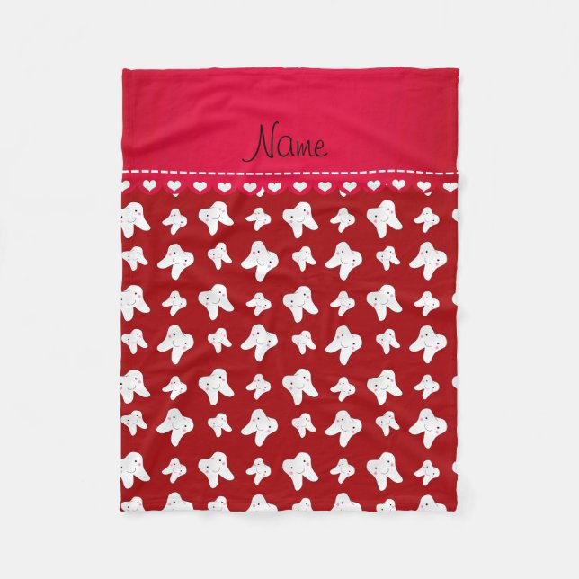 Personalized name cute red tooth pattern fleece blanket (Front)
