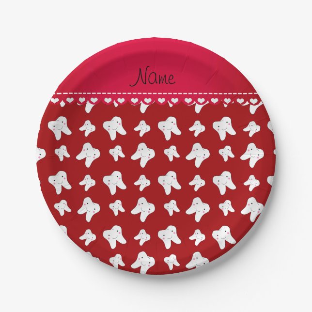 Personalized name cute red tooth pattern paper plate (Front)