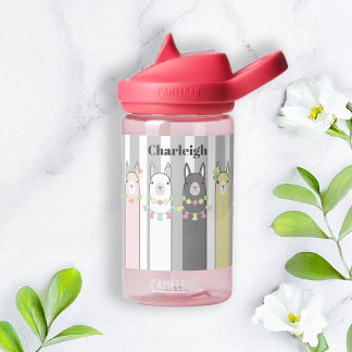 Personalized Name Cute Retro Colourful Llamas Kids Water Bottle