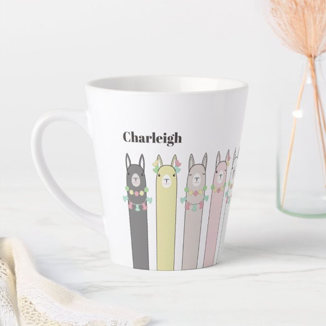 Personalized Name Cute Retro Colourful Llamas Latte Mug (Creator Uploaded)