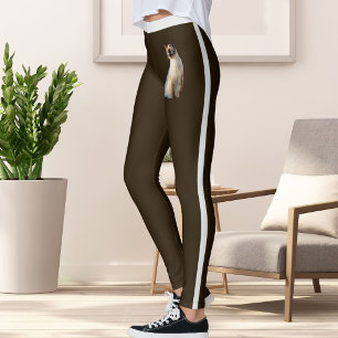 Personalized Name Cute Siamese Cat Pet Photo Brown Leggings