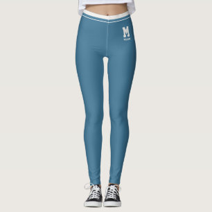 Personalized Name Cute Slate Blue Neutral Striped Leggings