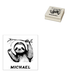 Personalized Name Cute Sloth on a Branch           Rubber Stamp