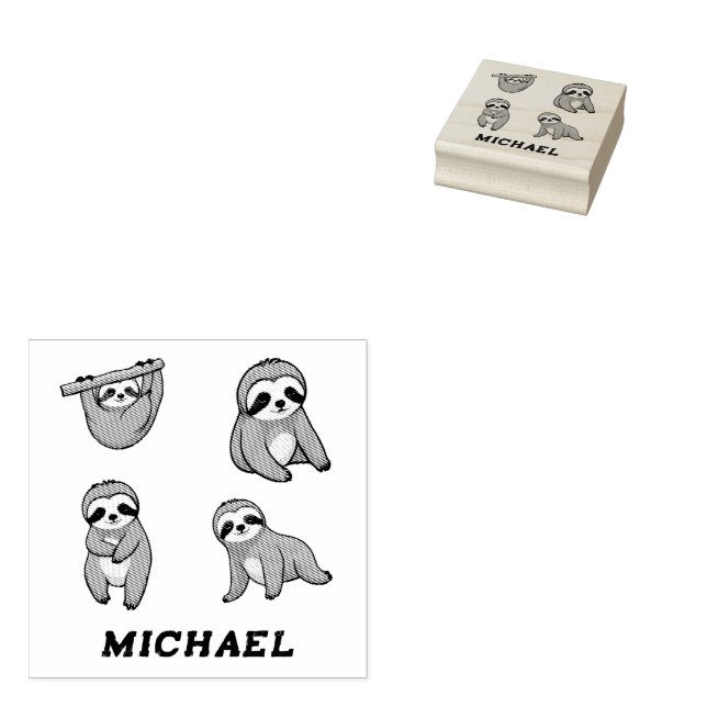 Personalized Name Cute Sloth pack           Rubber Stamp (Stamped)