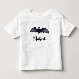 Personalized Name Cute Spooky Black Bat Halloween Toddler T-shirt