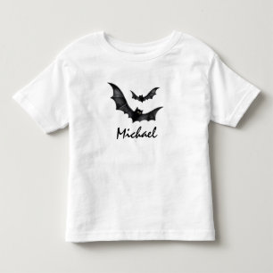 Personalized Name Cute Spooky Black Bats Halloween Toddler T-shirt