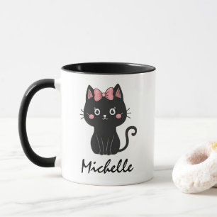 Personalized Name Cute Spooky Black Cat Halloween  Mug