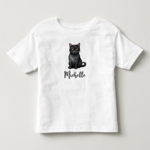 Personalized Name Cute Spooky Black cat Halloween Toddler T-shirt