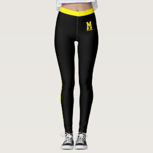 Personalized Name Cute Sports Black Yellow Stripes Leggings