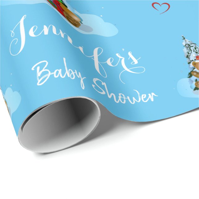Personalized Name Cute Teddy Bear Baby Shower Wrapping Paper (Roll Corner)
