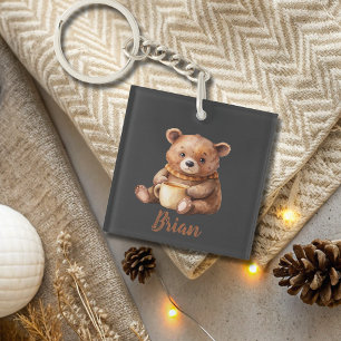 Personalized name cute teddy bear keychain