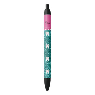 Personalized name cute tooth aqua glitter black ink pen