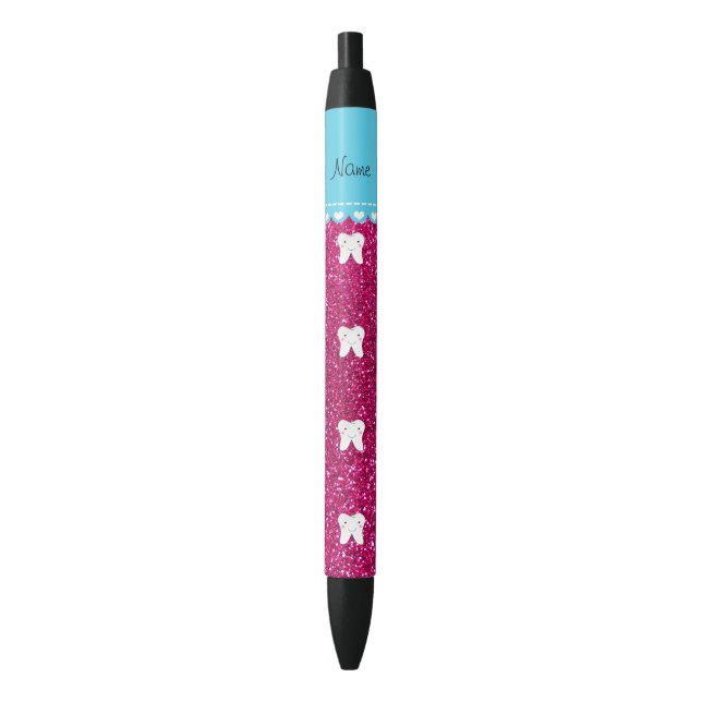 Personalized name cute tooth pink glitter black ink pen (Front Vertical)