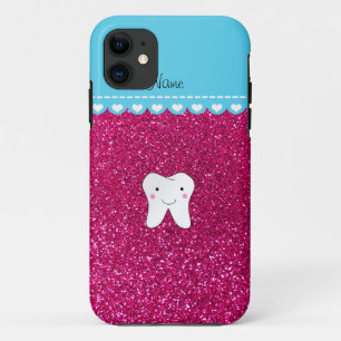 Personalized name cute tooth pink glitter iPhone 11 case