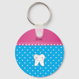 Personalized name cute tooth sky blue dots keychain