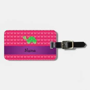Personalized name cute turtle pink butterflies luggage tag