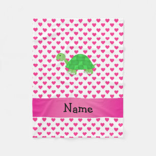 Personalized name cute turtle pink hearts fleece blanket
