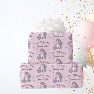 Personalized Name Cute Unicorn Birthday Wrapping Paper