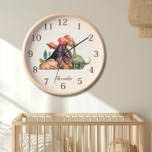 Personalized Name Cute Watercolor Dinosaur Clock