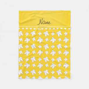 Personalized name cute yellow tooth pattern fleece blanket