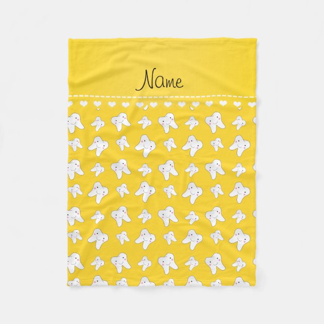 Personalized name cute yellow tooth pattern fleece blanket (Front)