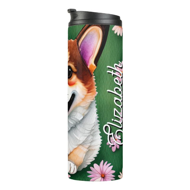 Personalized Name Daisies and Corgi Thermal Tumbler (Rotated Right)