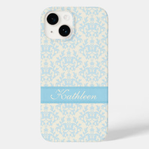Personalized name damask light blue & cream  Case-Mate iPhone 14 case