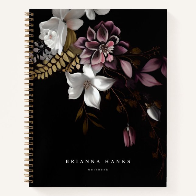 Personalized Name Dark and Moody Floral Notebook (Front)
