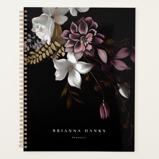 Personalized Name Dark and Moody Floral Planner (Front)
