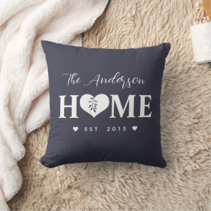 Personalized Name Dark-Blue Grey HOME  Throw Pillow