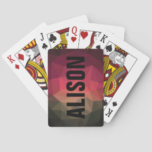 Personalized name dark ombre geometric design playing cards