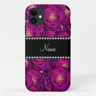 Personalized name dark purple roses iPhone 11 case