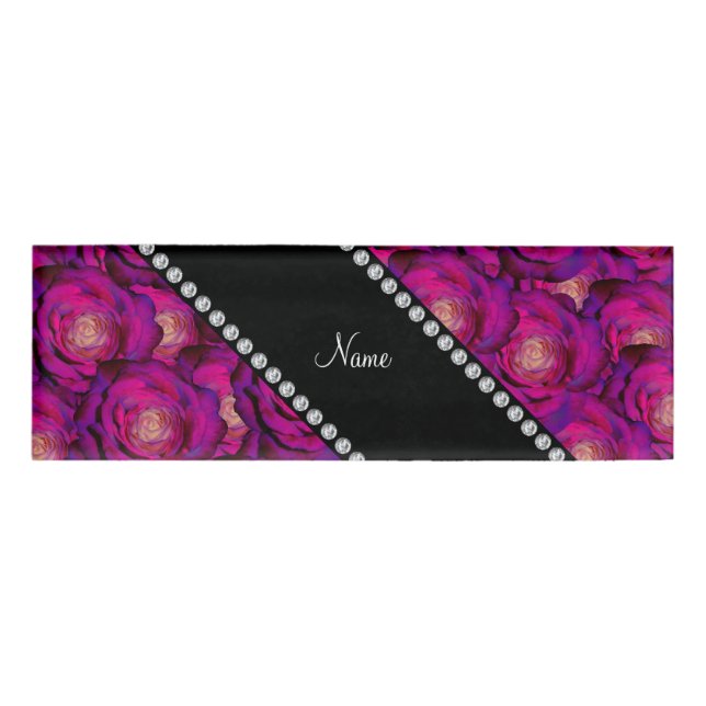 Personalized name dark purple roses tag (Front)