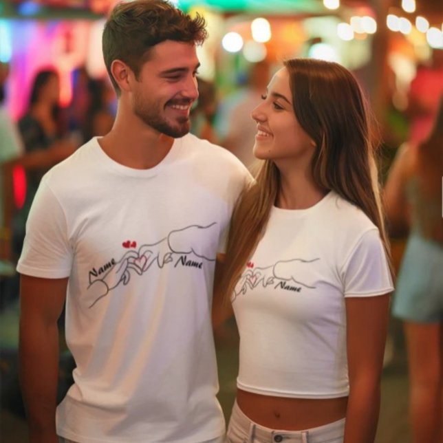Personalized Name & date Design Custom Hand Couple T-Shirt (Creator Uploaded)