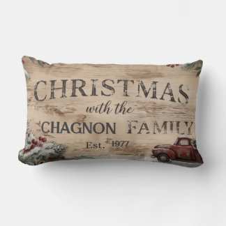 Personalized Name Date Family Christmas Wood Sign Lumbar Pillow