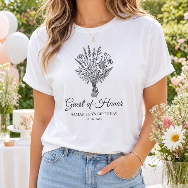 Personalized Name & Date Floral Birthday Party T-Shirt (Creator Uploaded)