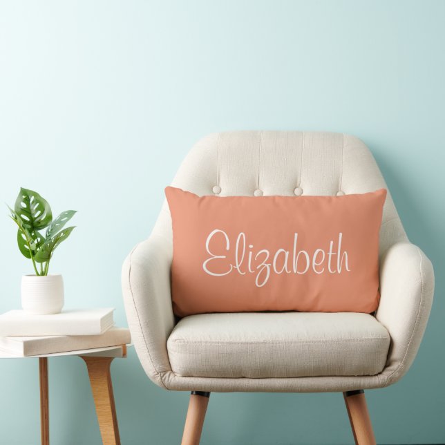 Personalized Name Decorative Peach & White Lumbar Pillow (Chair)