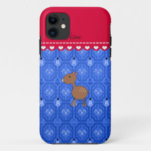Personalized name deer blue snowman trellis iPhone 11 case