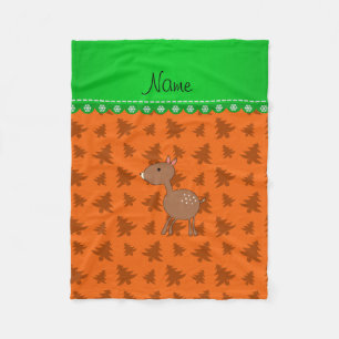 Personalized name deer orange christmas trees fleece blanket