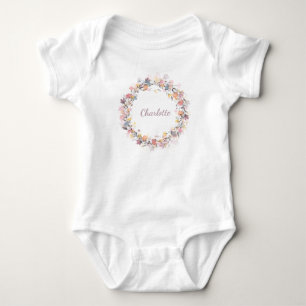 Personalized Name Delicate Pastel Floral Wreath  Baby Bodysuit