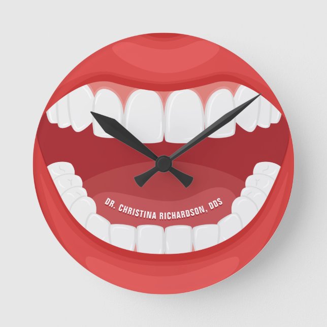 Personalized Name Dental Office Mouth Waiting Room Round Clock (Front)