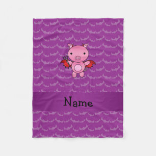Personalized name devil pig purple bats fleece blanket