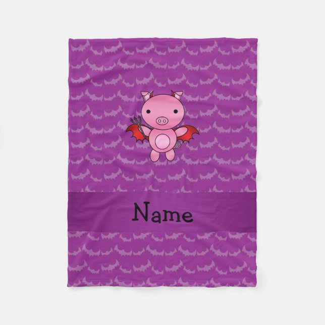 Personalized name devil pig purple bats fleece blanket (Front)