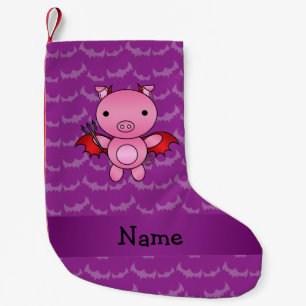 Personalized name devil pig purple bats small christmas stocking