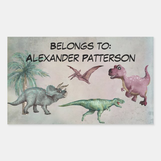 Personalized Name Dino Dinosaur Sticker Boys T Rex (Front)