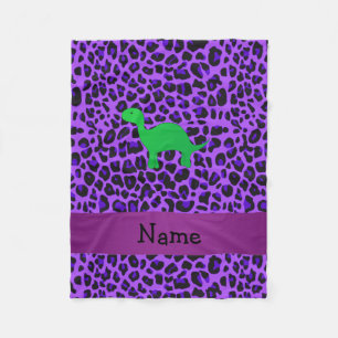Personalized name dino purple leopard fleece blanket